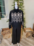 Geometric Black Turtleneck Sweater by Promesa