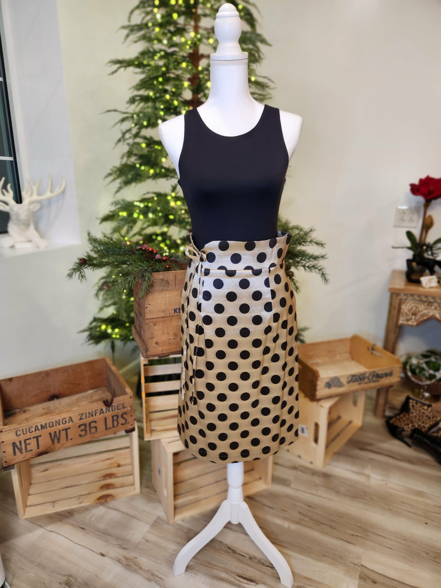 Polka Dots & Bow Satin Skirt by Shabby Apple