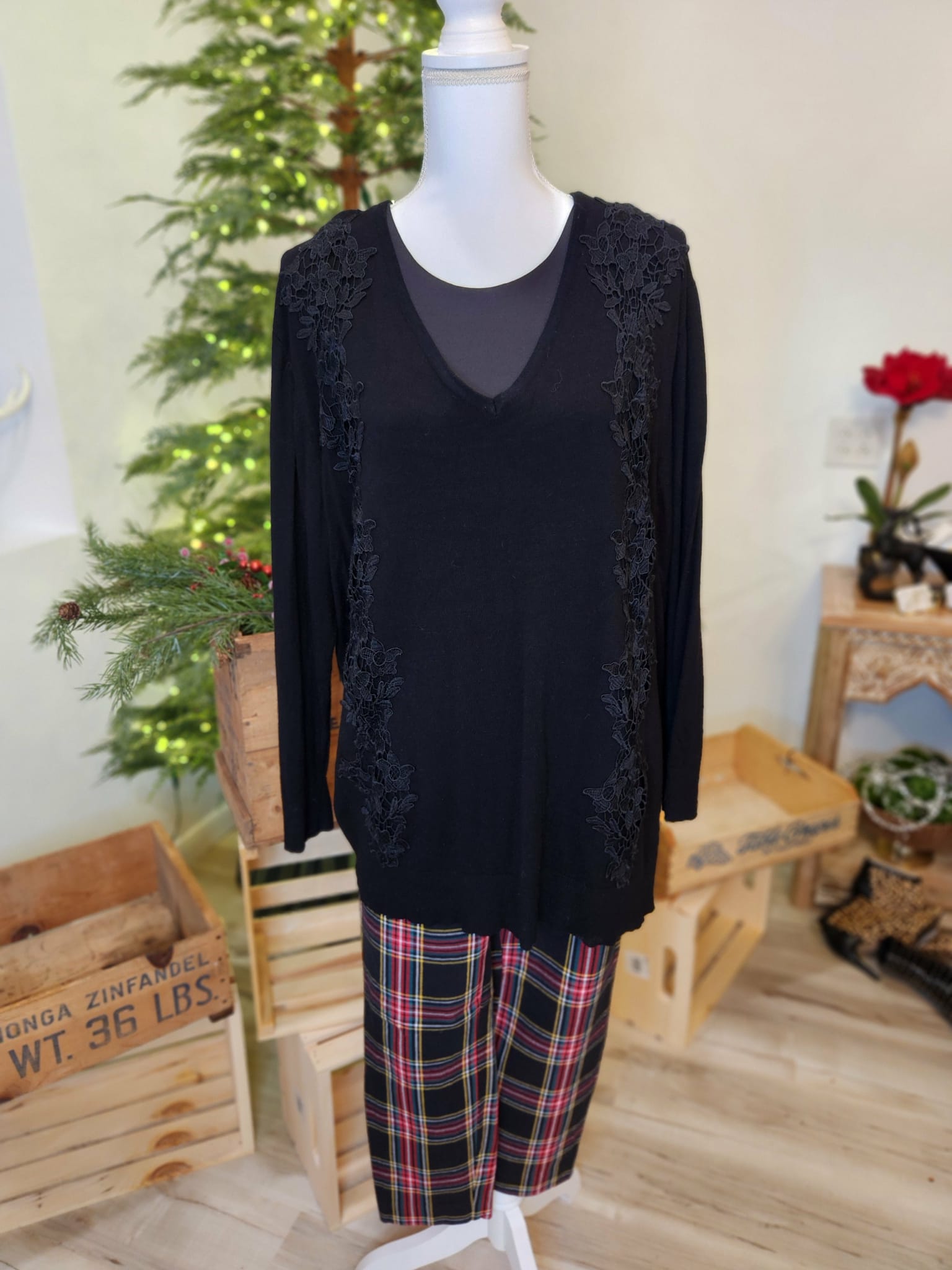 Black Sweater with lace detailing by Lane Bryant