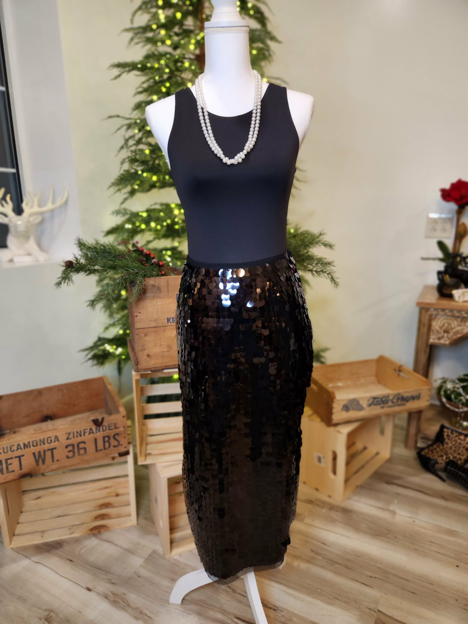 Black Sequin Pencil Skirt