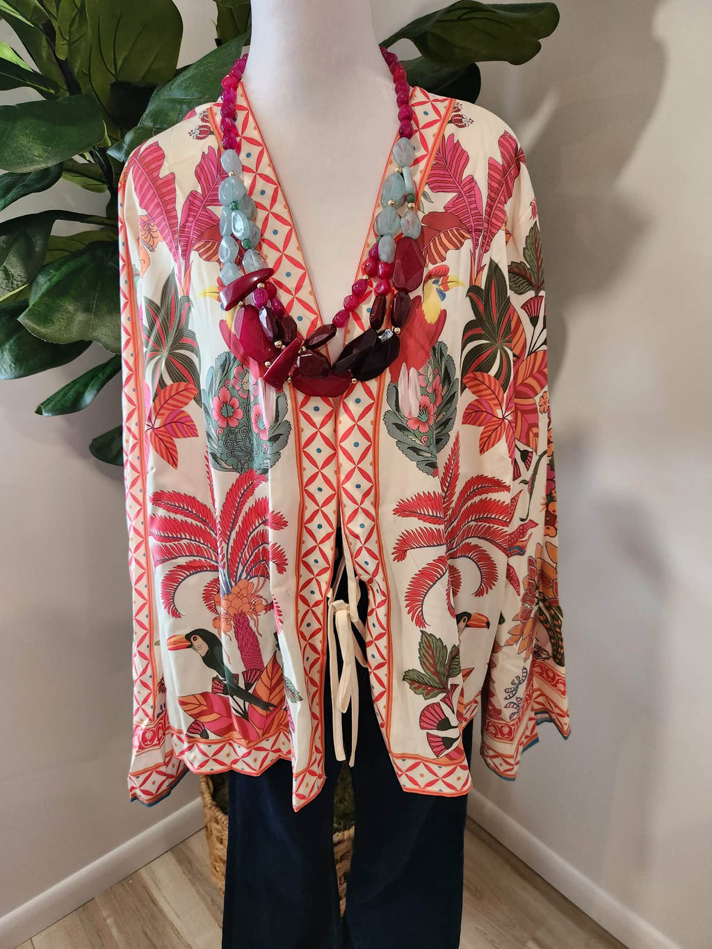 Tropical Chic Print Tie Front Topper