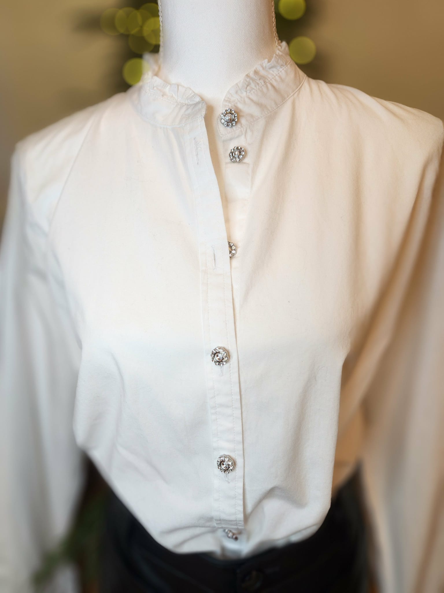 J.Crew White Ruffle Mock Neck Collar with Jewel Buttons