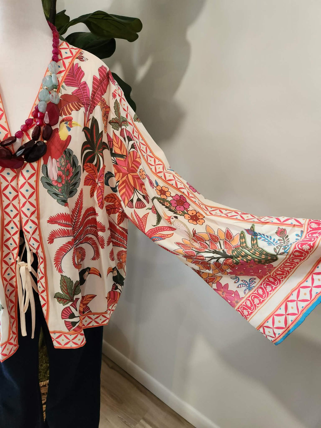 Tropical Chic Print Tie Front Topper