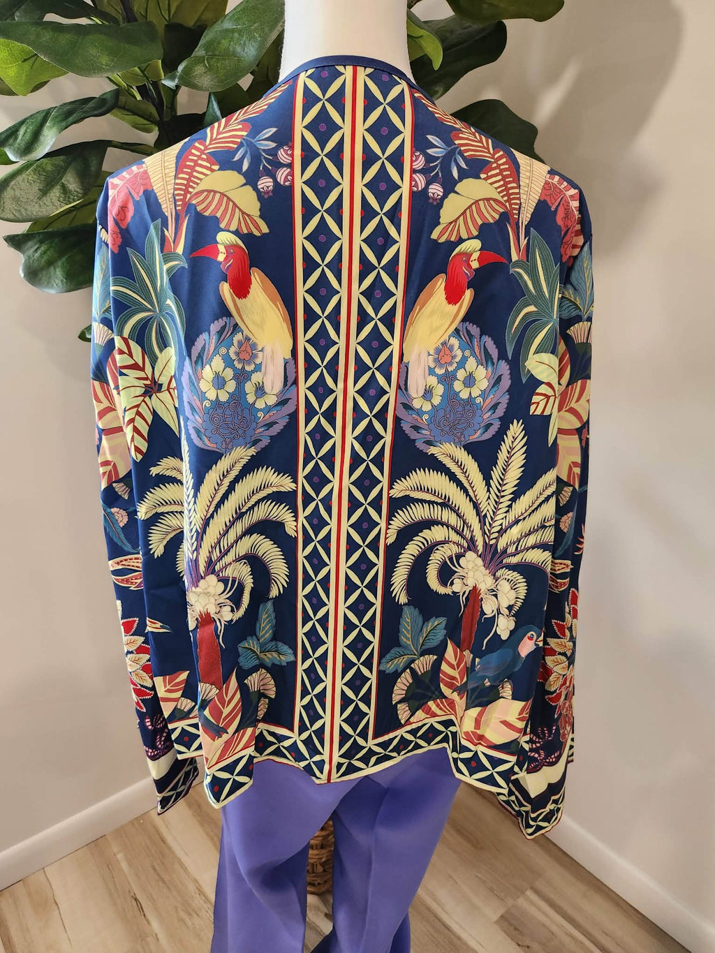Tropical Chic Print Tie Front Topper - periwinkle