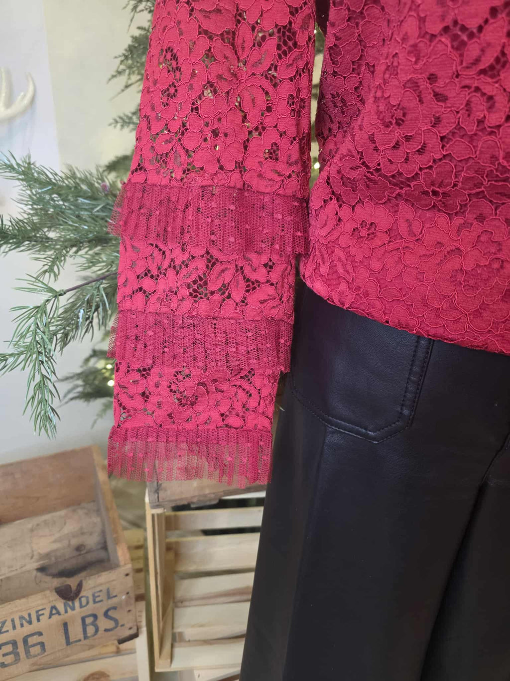 J.Crew Red Lace Mockneck Blouse