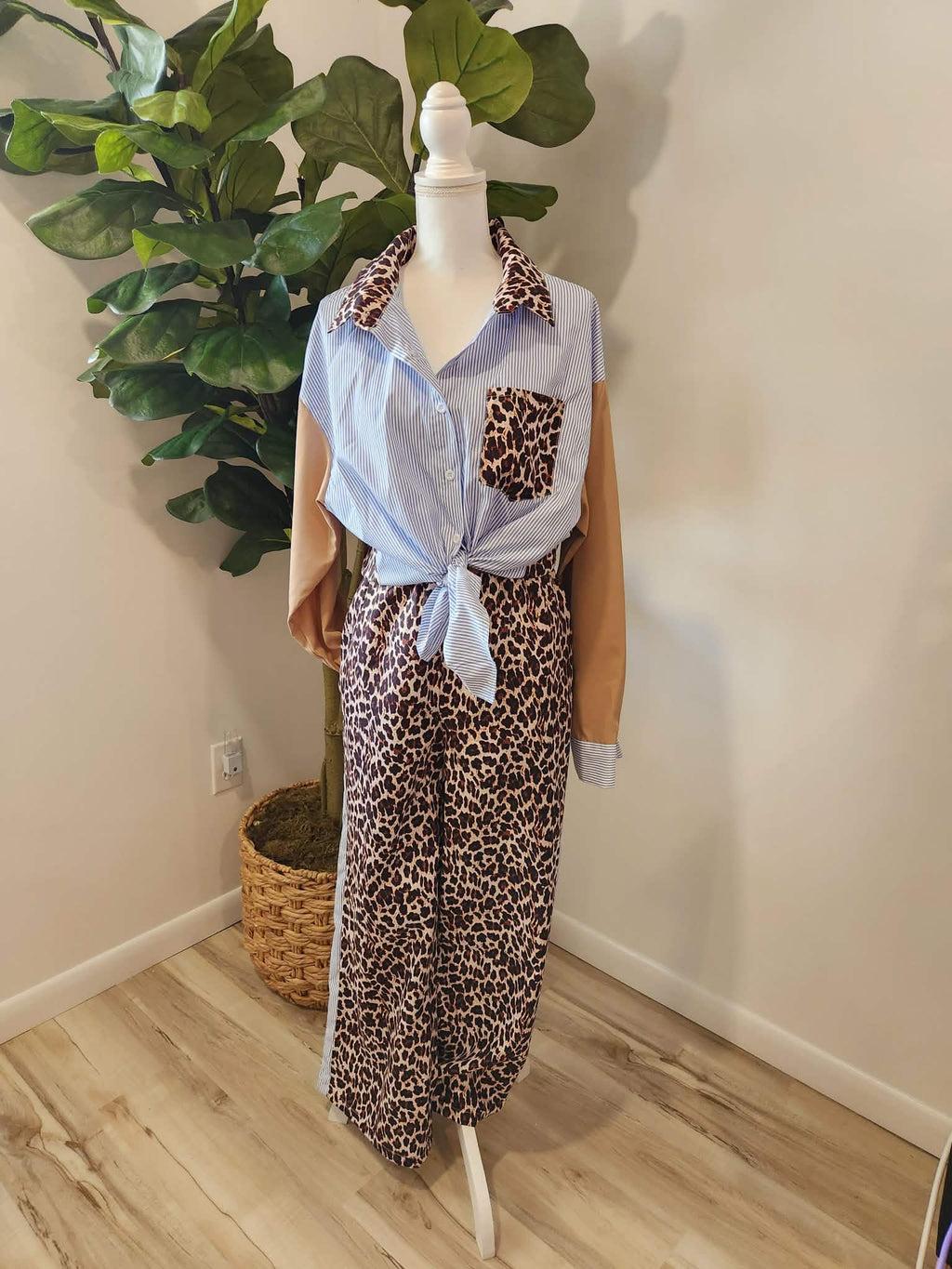 Out of the Wild Leopard Print & Blue/White Striped Set