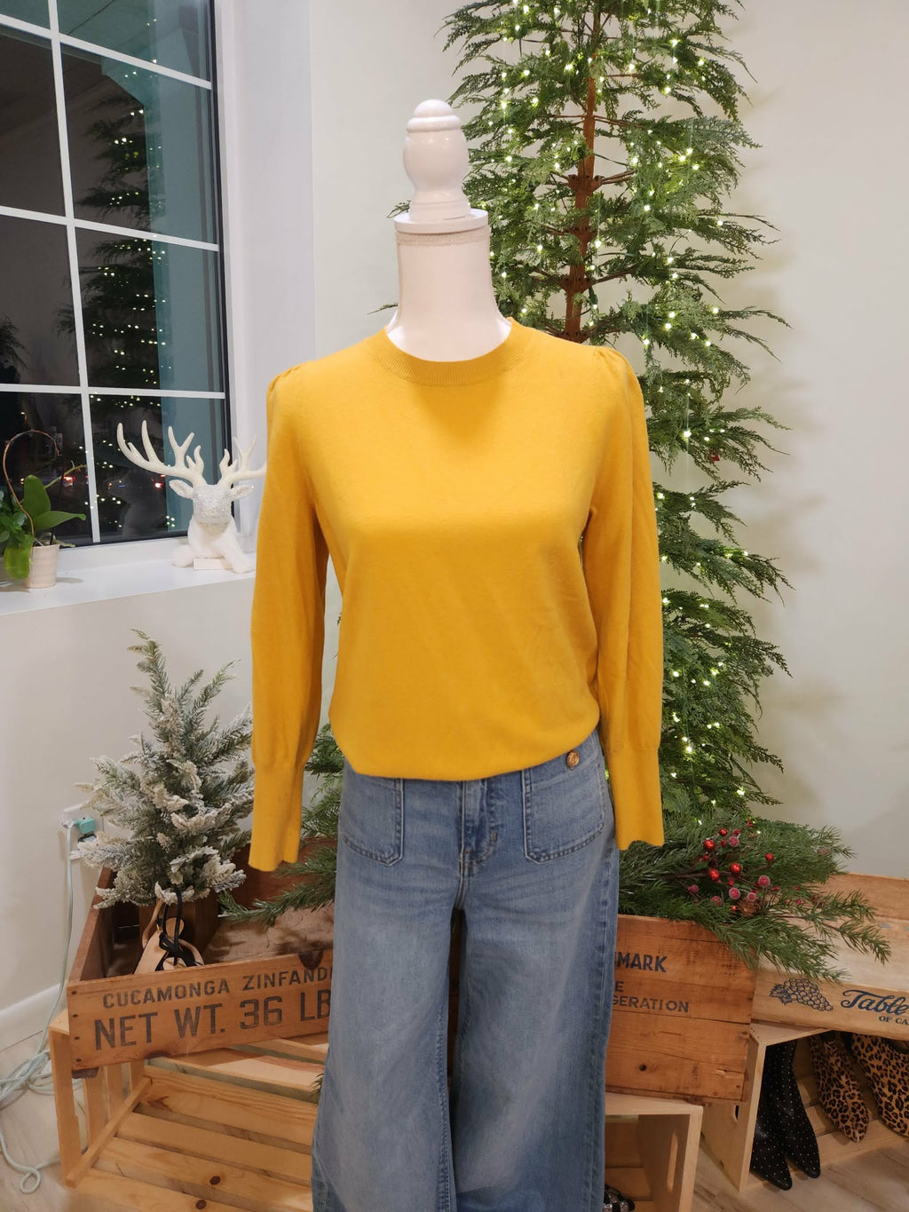 Mustard yellow, puff sleeve Sweater by the Loft