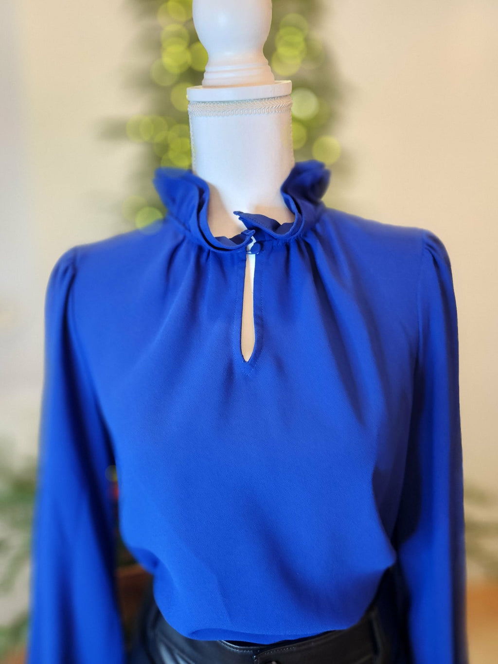 J.Crew Royal Blue Ruffle Mock Neck Blouse