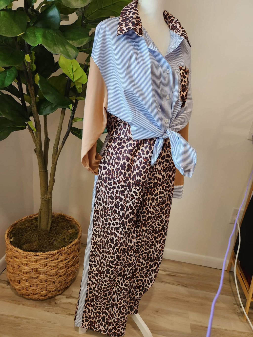 Out of the Wild Leopard Print & Blue/White Striped Set
