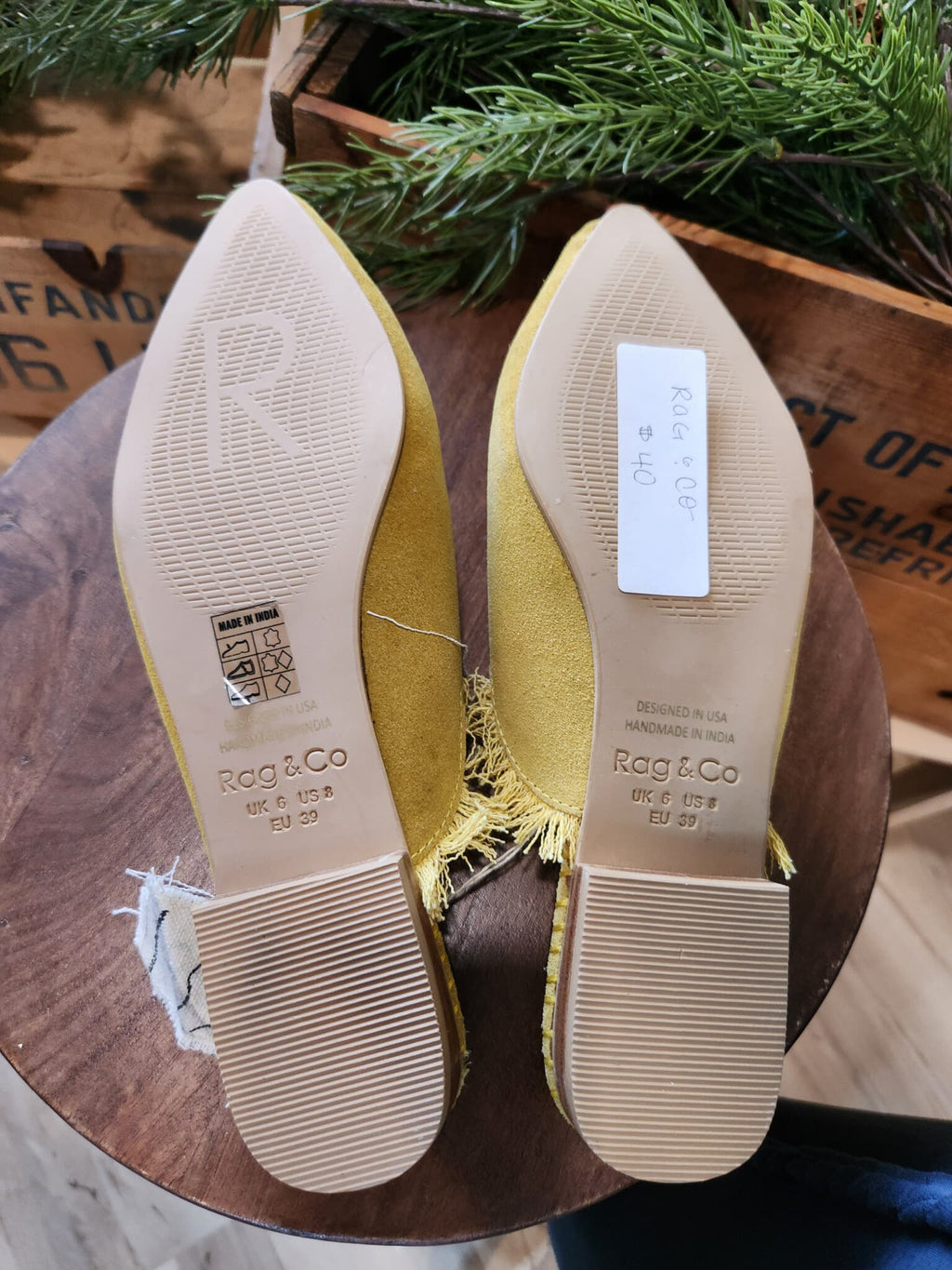Rag & Co Mustard Yellow Fringe Mule - size 8