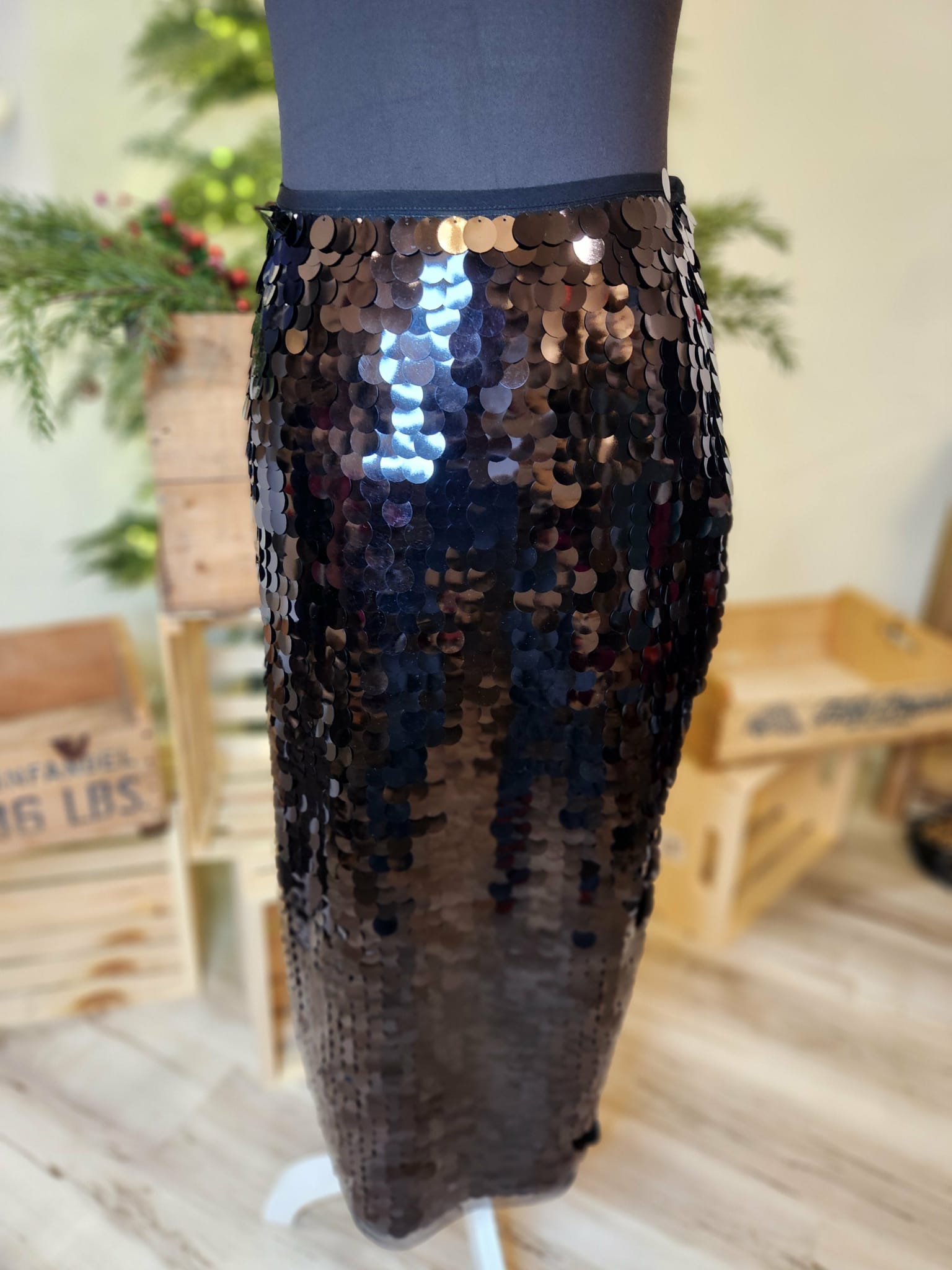 Black Sequin Pencil Skirt