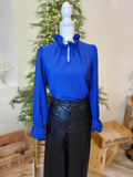 J.Crew Royal Blue Ruffle Mock Neck Blouse