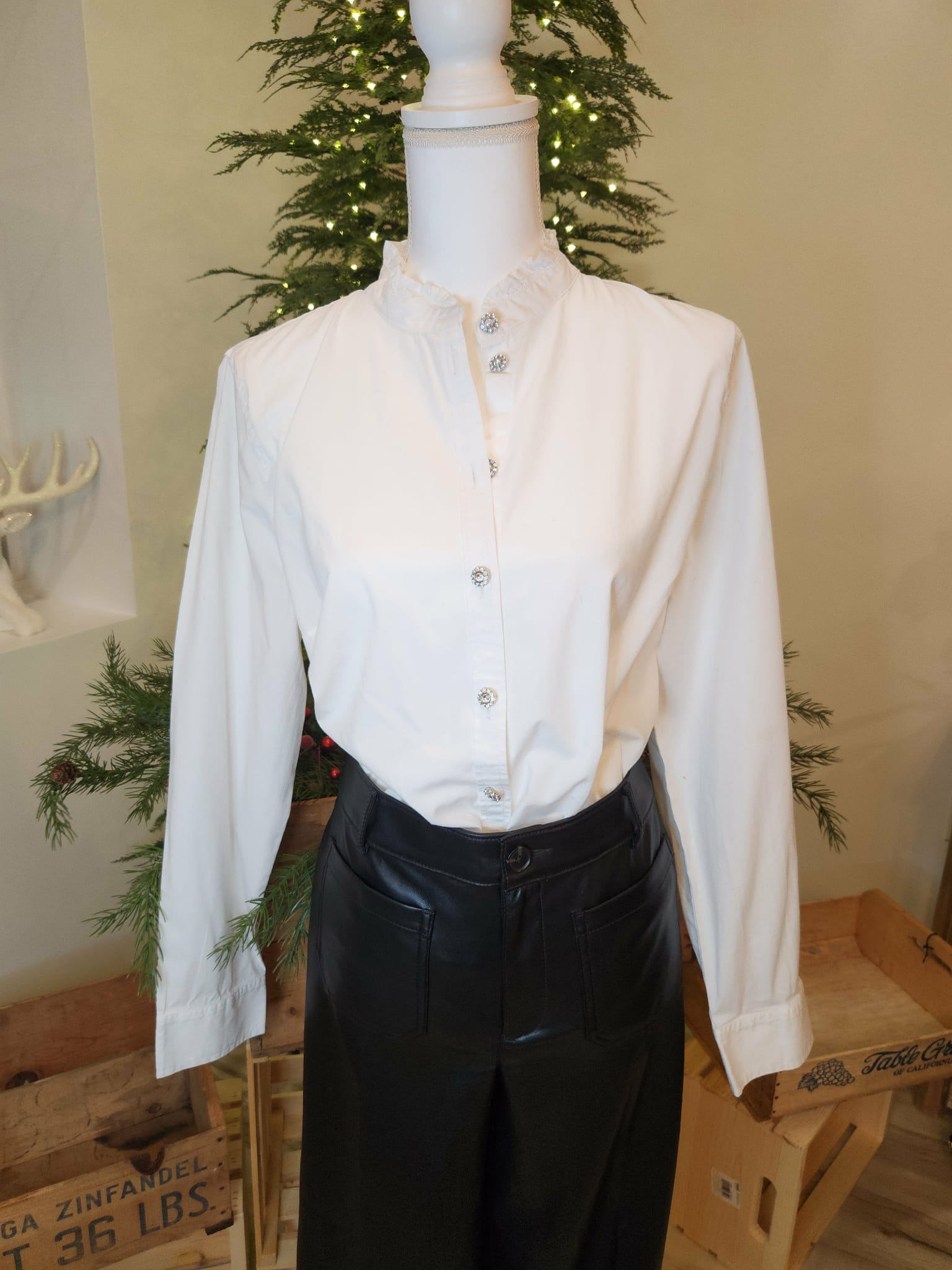 J.Crew White Ruffle Mock Neck Collar with Jewel Buttons