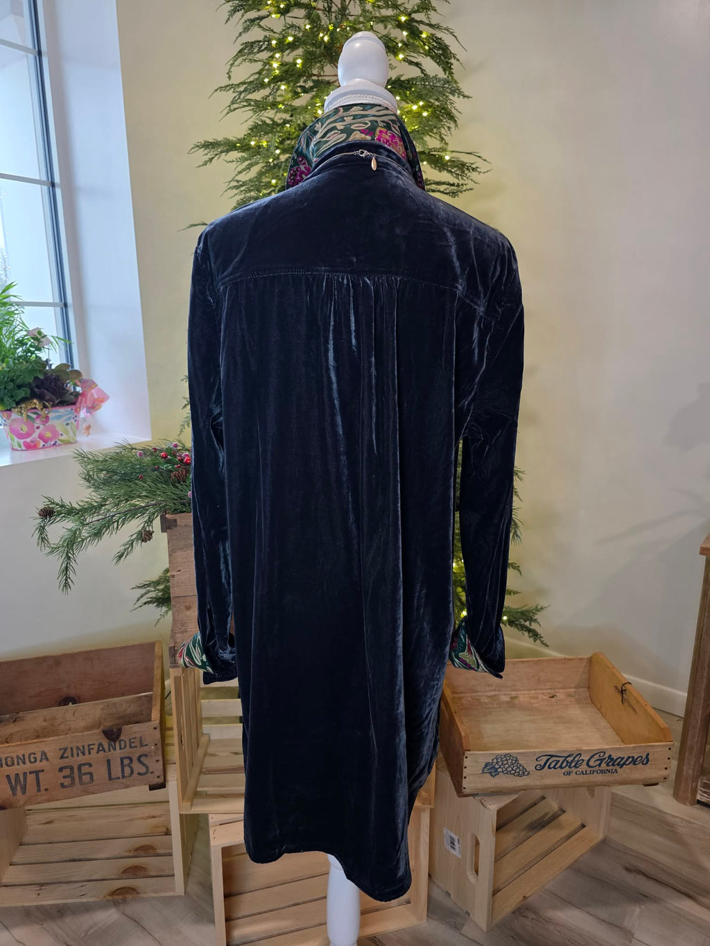 Navy blue velvet shirt dress by Natural Life