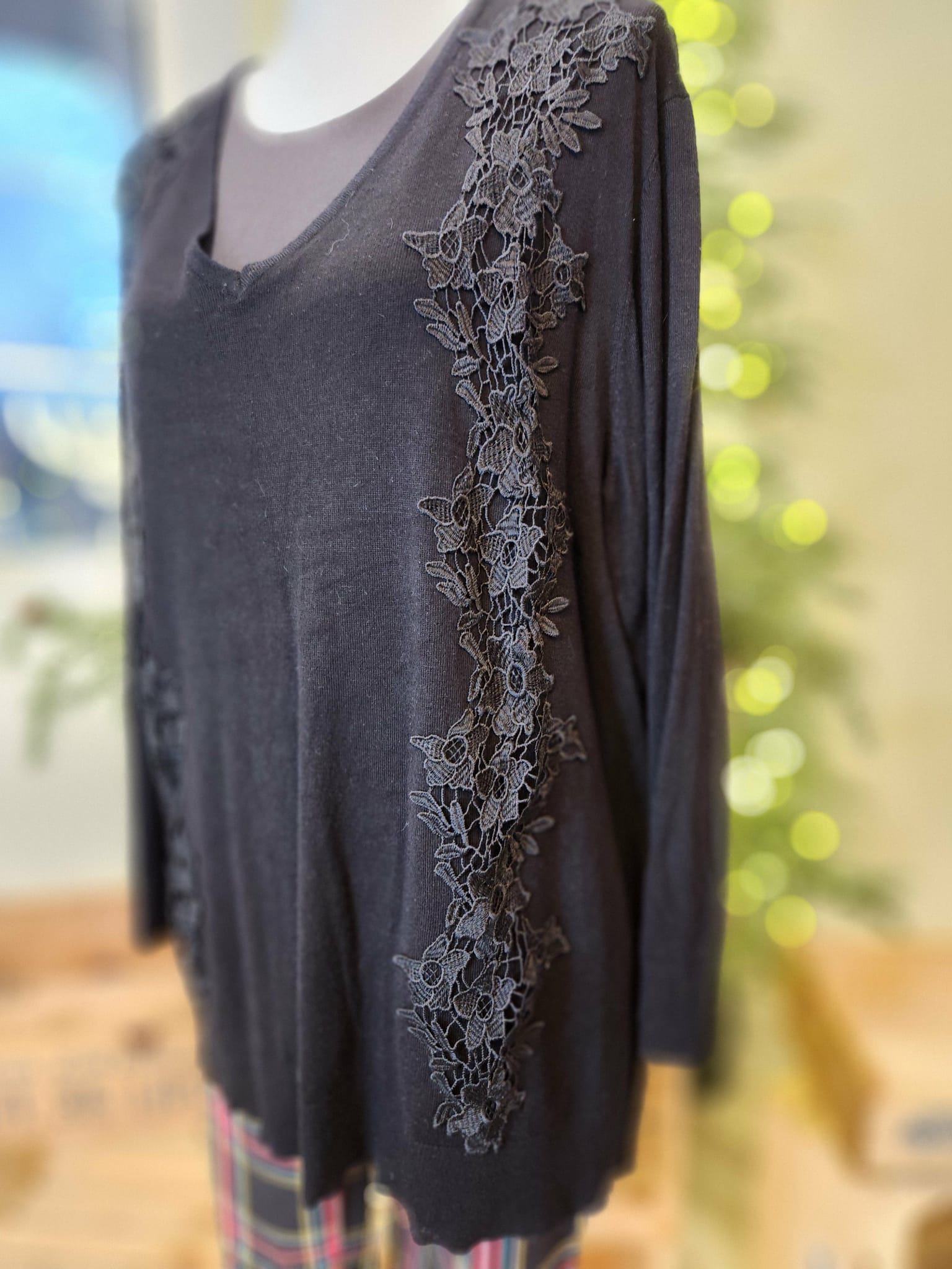 Black Sweater with lace detailing by Lane Bryant