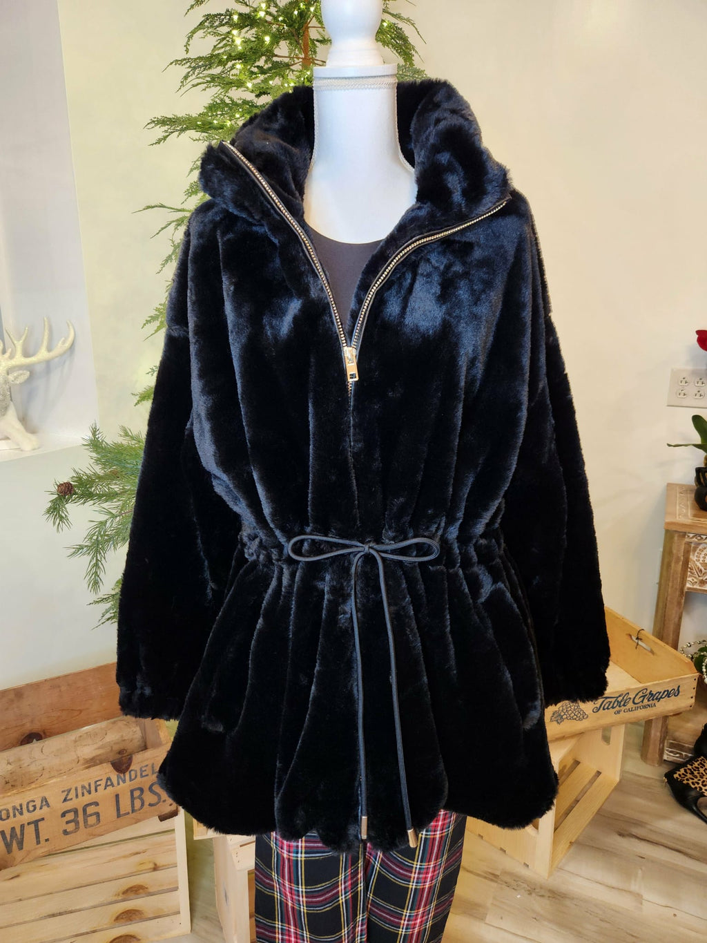 Magaschoni Woman Faux Fur Cinched Waist Jacket