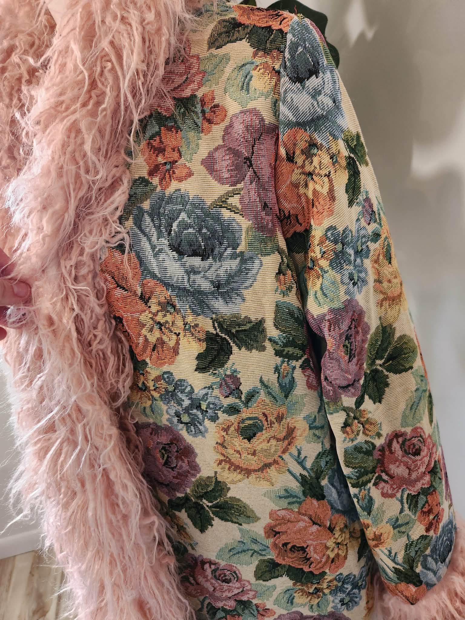 Boho Jacquard Coat with Faux Fur Collar