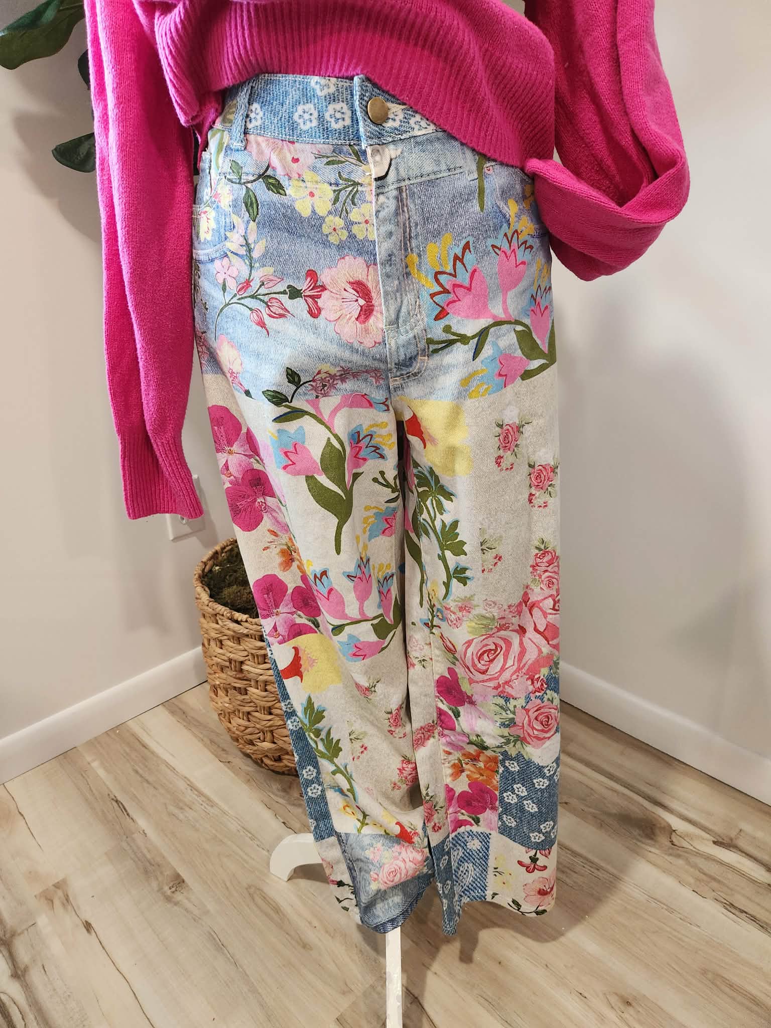Boho Floral Patchwork Wide Leg Jean