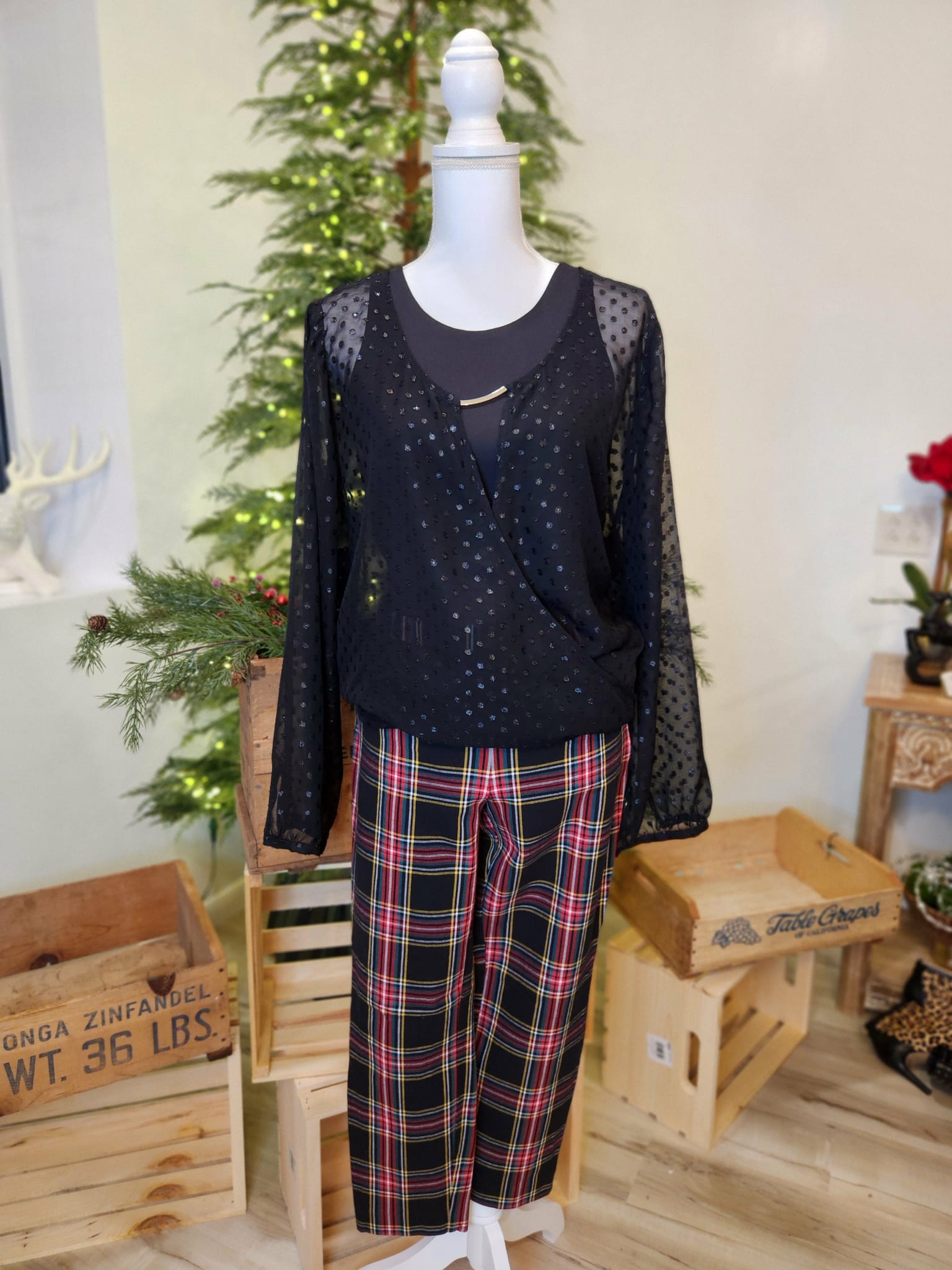 Sheer Swiss Dot Faux Wrap Blouse by Lane Bryant