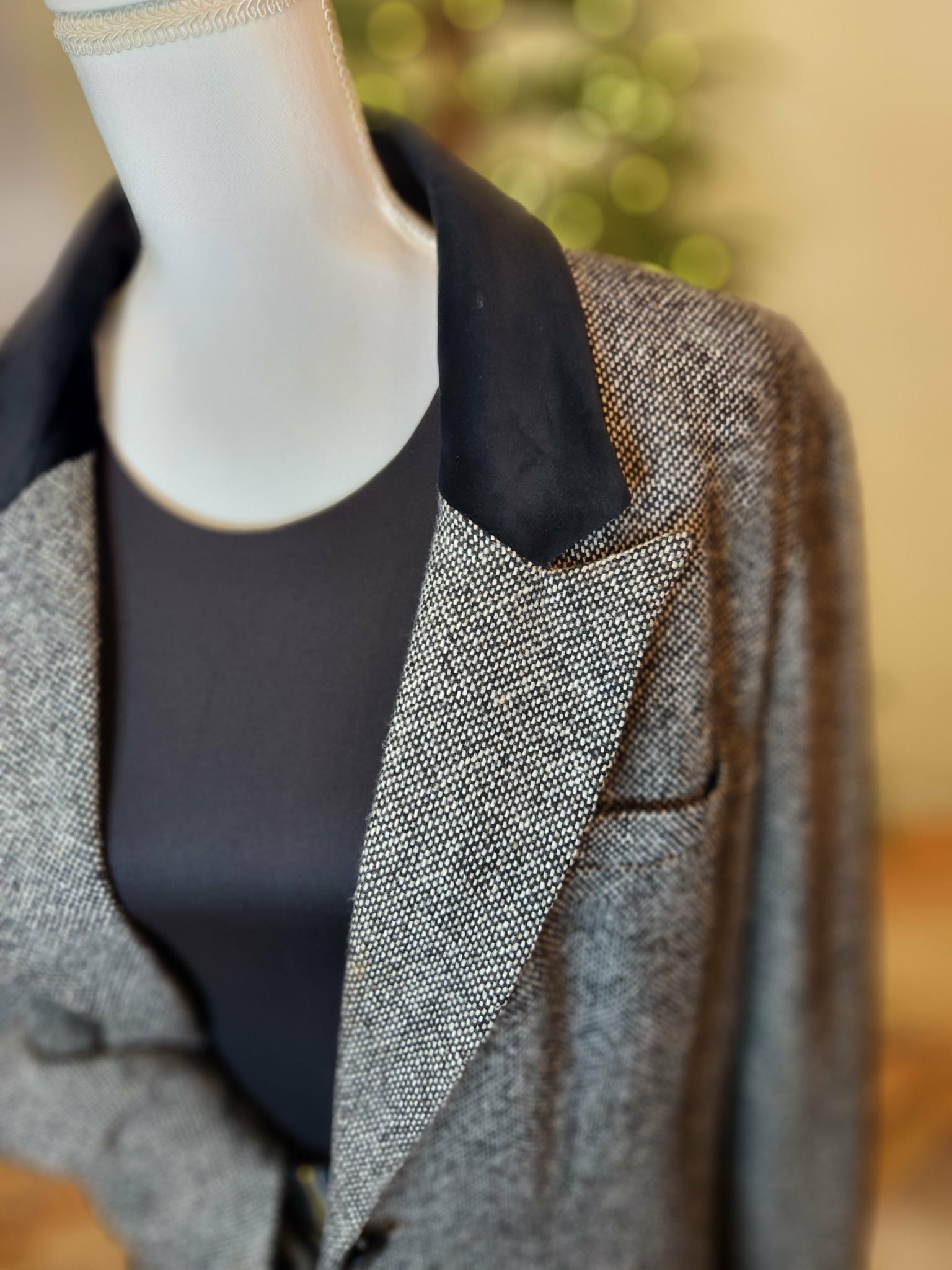 Black & White Herringbone Blazer with Velvet Collar by Iman