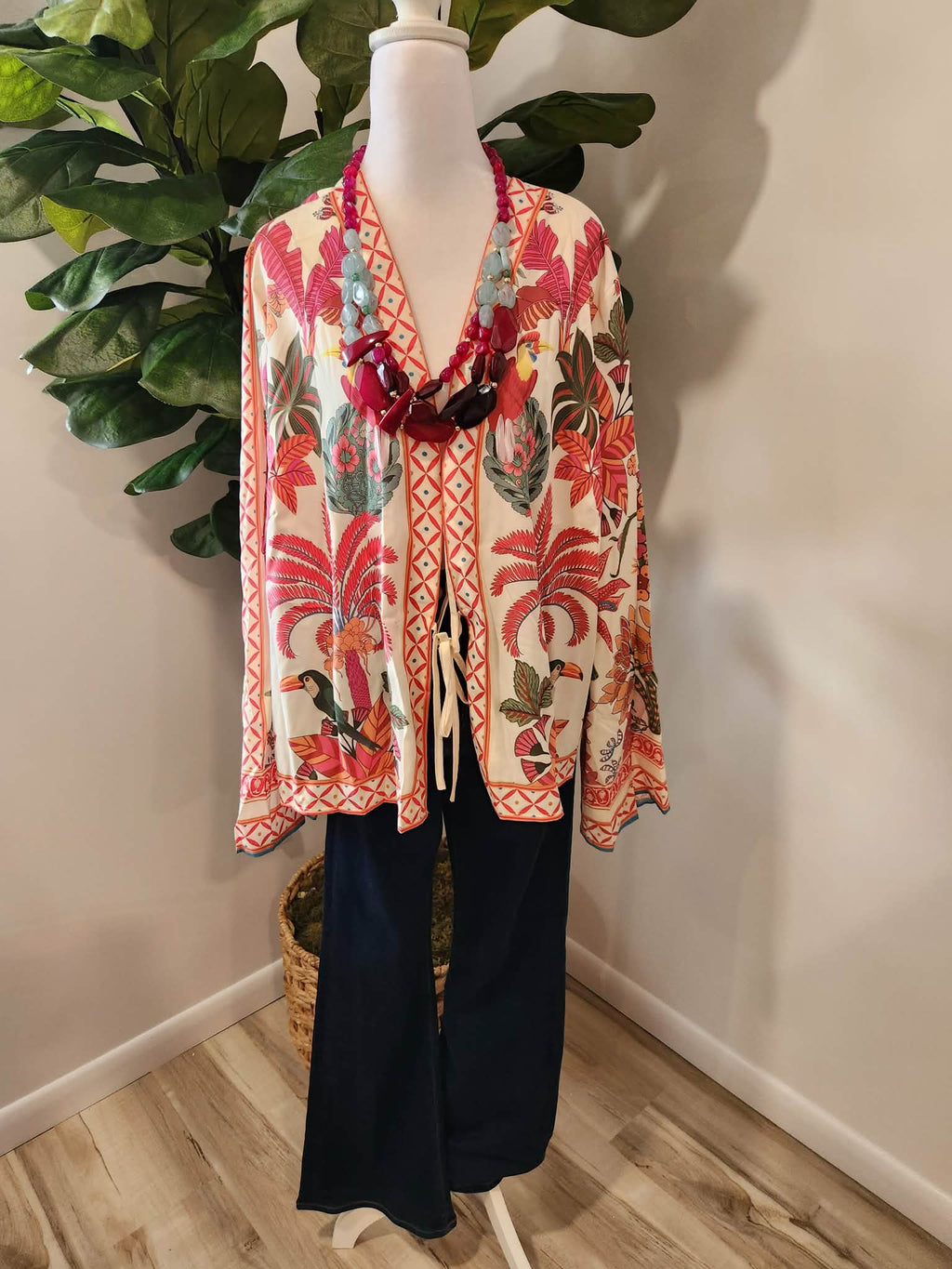 Tropical Chic Print Tie Front Topper