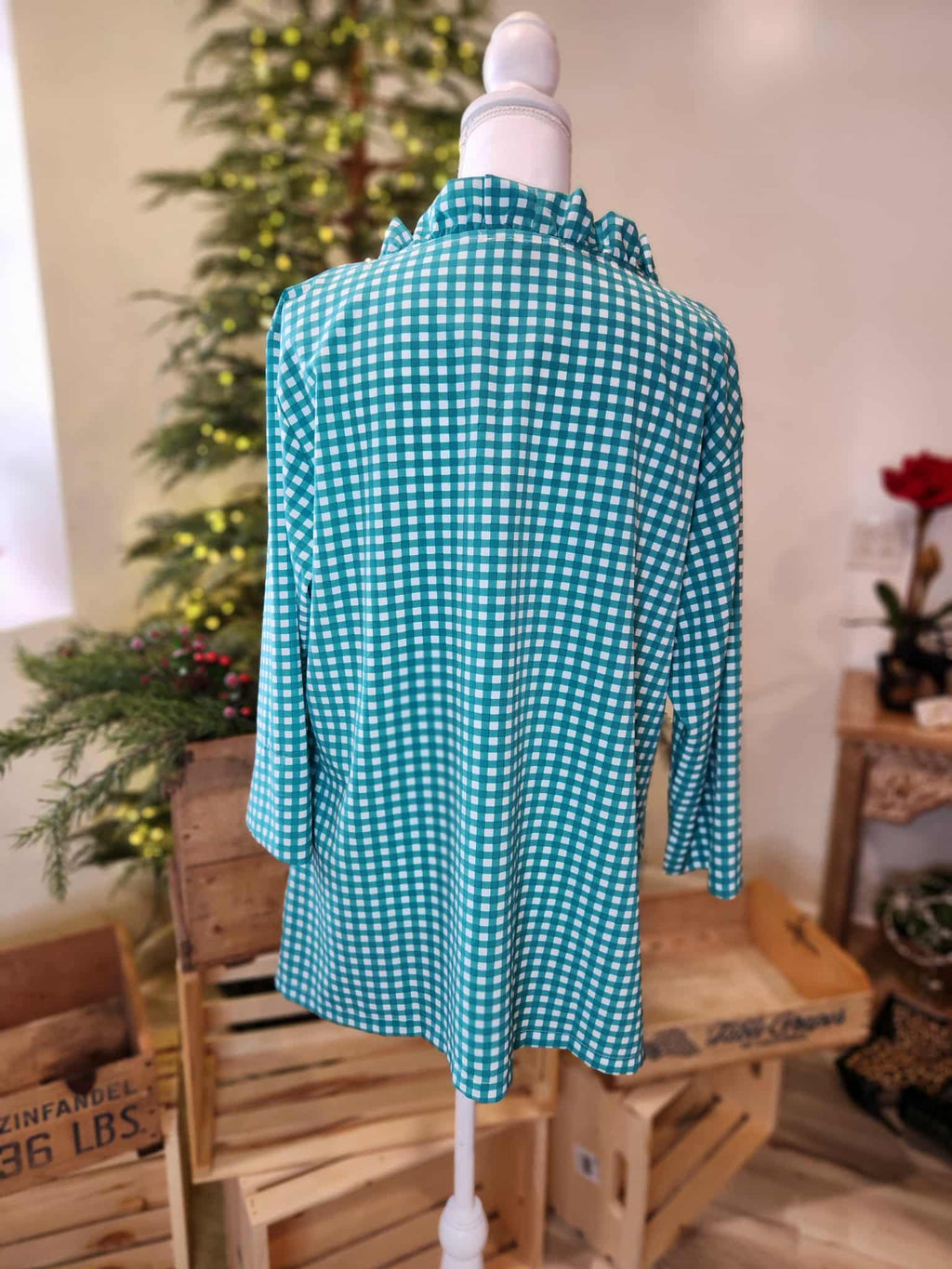 Ruffle tunic in green & white gingham