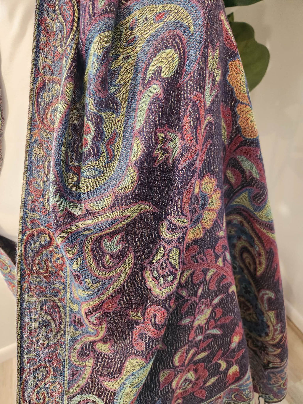 Plum & Chartreuse Jacquard Scarf/Wrap
