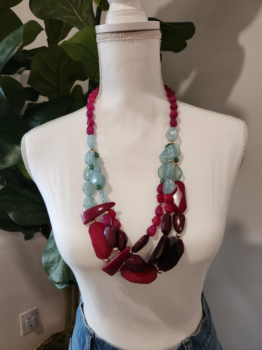 Plum & Jaded Mix Bead Necklace