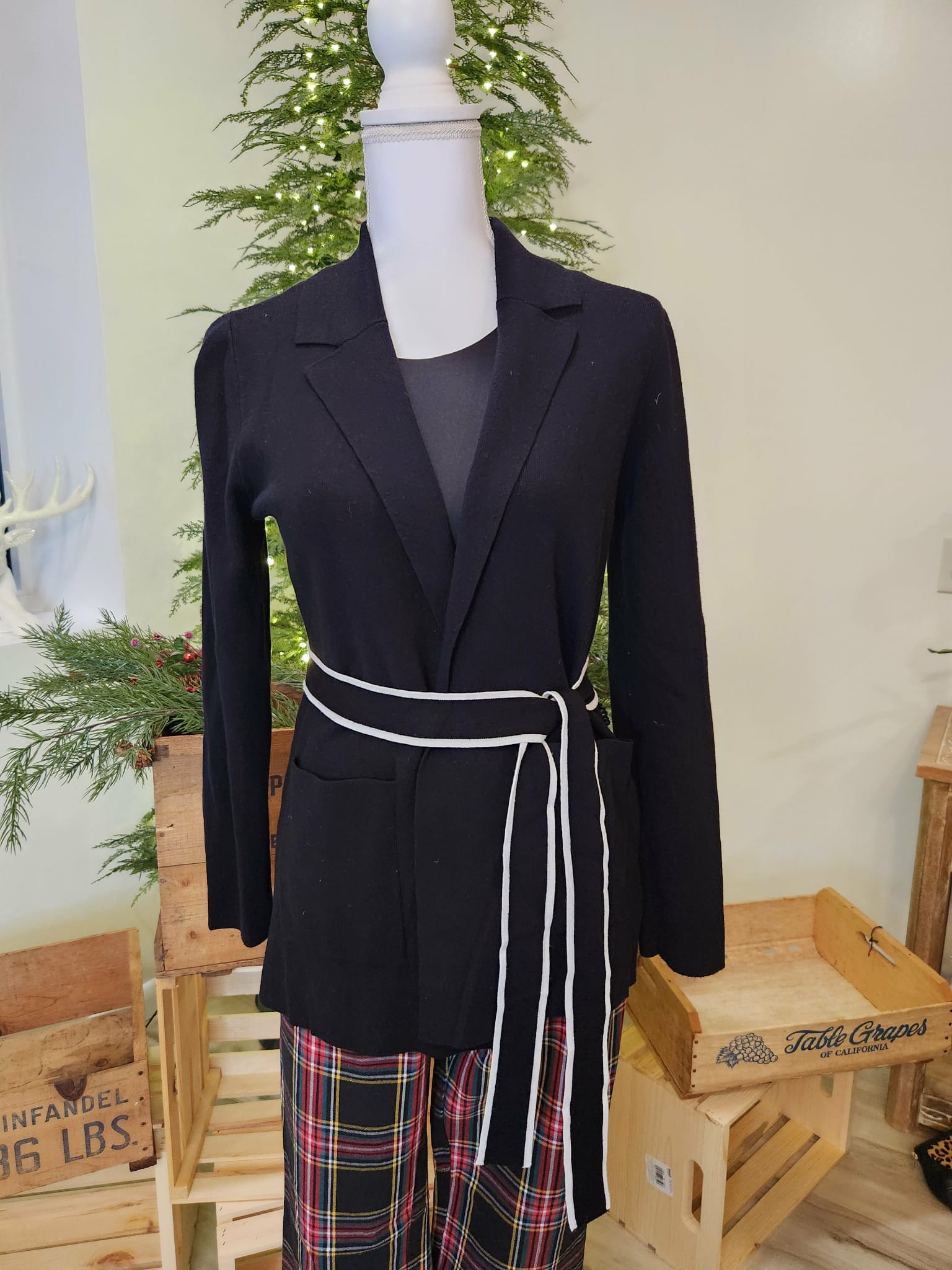 Black Wrap Sweater with tie belt by the Loft