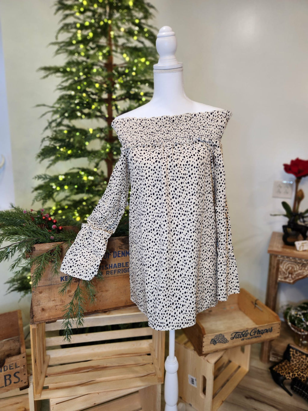 Off the Shoulder Animal Print Tunic