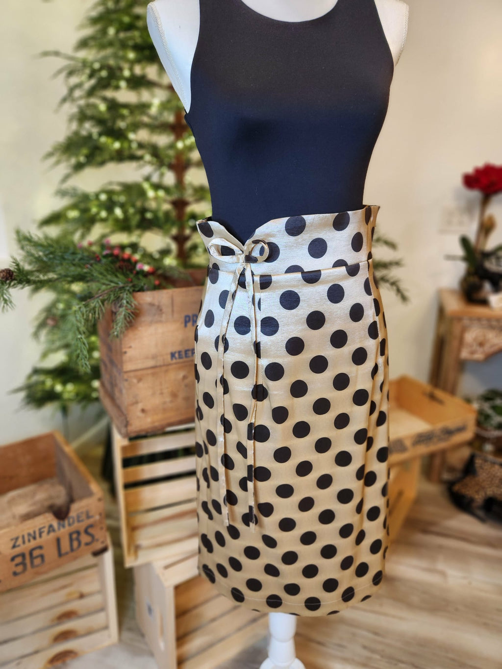 Polka Dots & Bow Satin Skirt by Shabby Apple